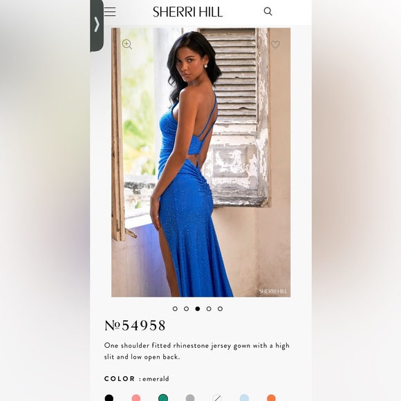 Sherri Hill emerald one shoulder maxi dress. - Picture 3 of 5